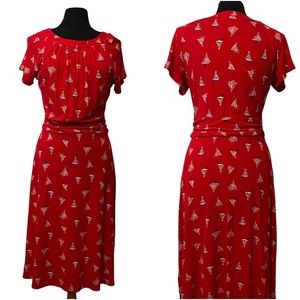 ⛵️Sailboat Pattern Red Summer Dress